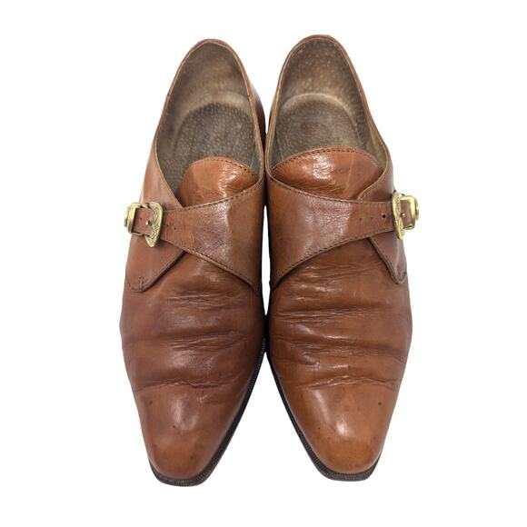 1980s Vintage Proposta Italian Leather Loafers with Western Buckle Brown Size 37 - Picture 2 of 13
